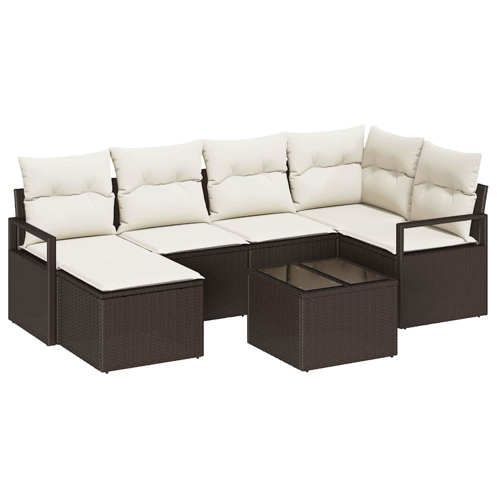 Garten-Sofa-Set mit Kissen mit Speicher 7 pcs Braun und Creme